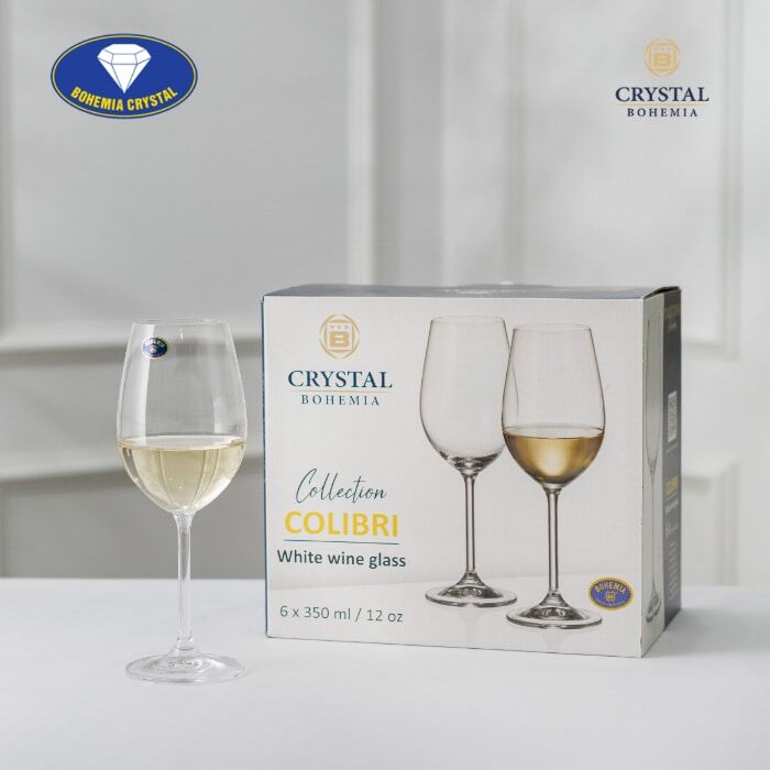 Чаши за Бяло Вино Colibri 350мл Bohemia Crystalite 3 чаши за бяло вино с луксозна кутия за подарък. Евтин подарък за рожден ден